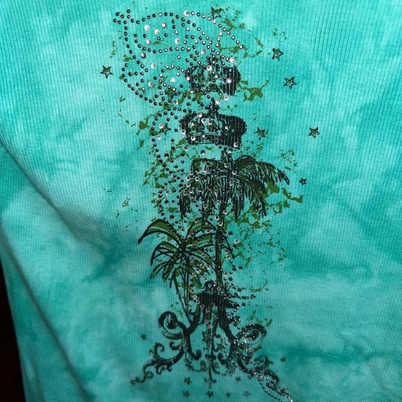 Punk goth y2k edgy emo rhinestone ribbed v-neck long sleeve top - Picture 2 of 6